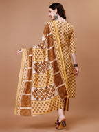 Floral Printed Cotton Kurta With Pant & Dupatta, Multicolor - Hiral Fashion
