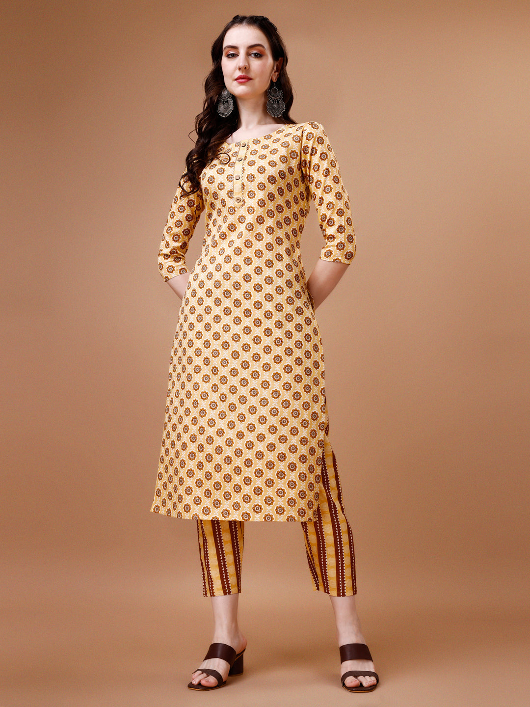 Floral Printed Cotton Kurta With Pant & Dupatta, Multicolor - Hiral Fashion