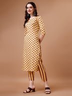 Floral Printed Cotton Kurta With Pant & Dupatta, Multicolor - Hiral Fashion
