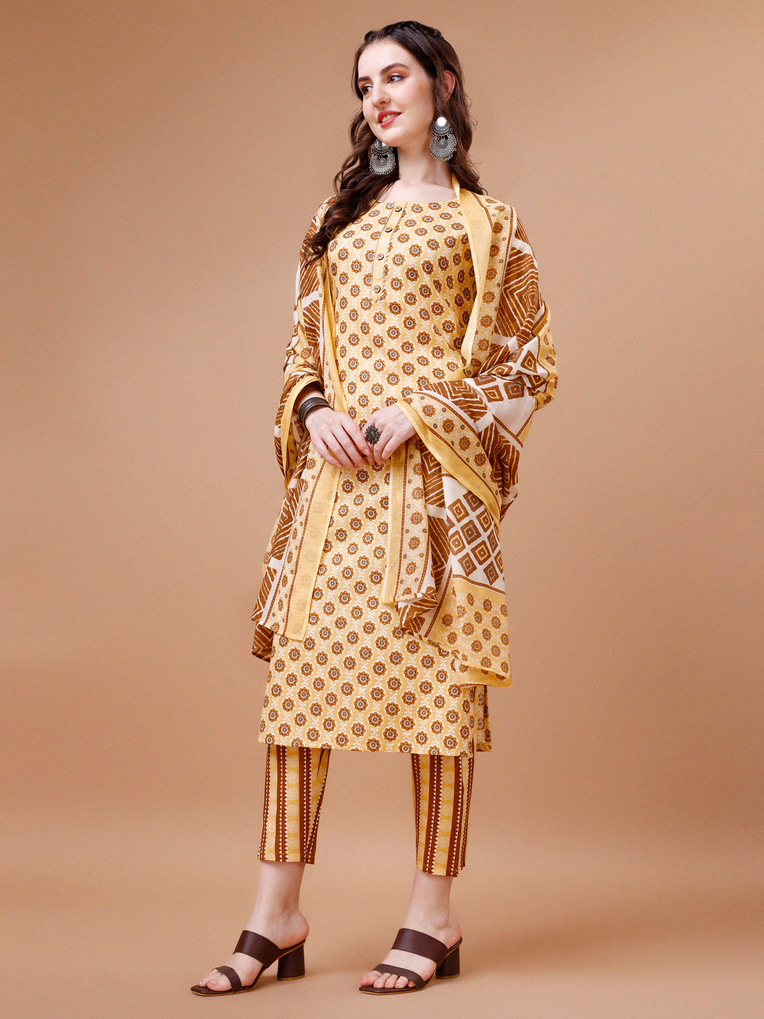 Floral Printed Cotton Kurta With Pant & Dupatta, Multicolor - Hiral Fashion