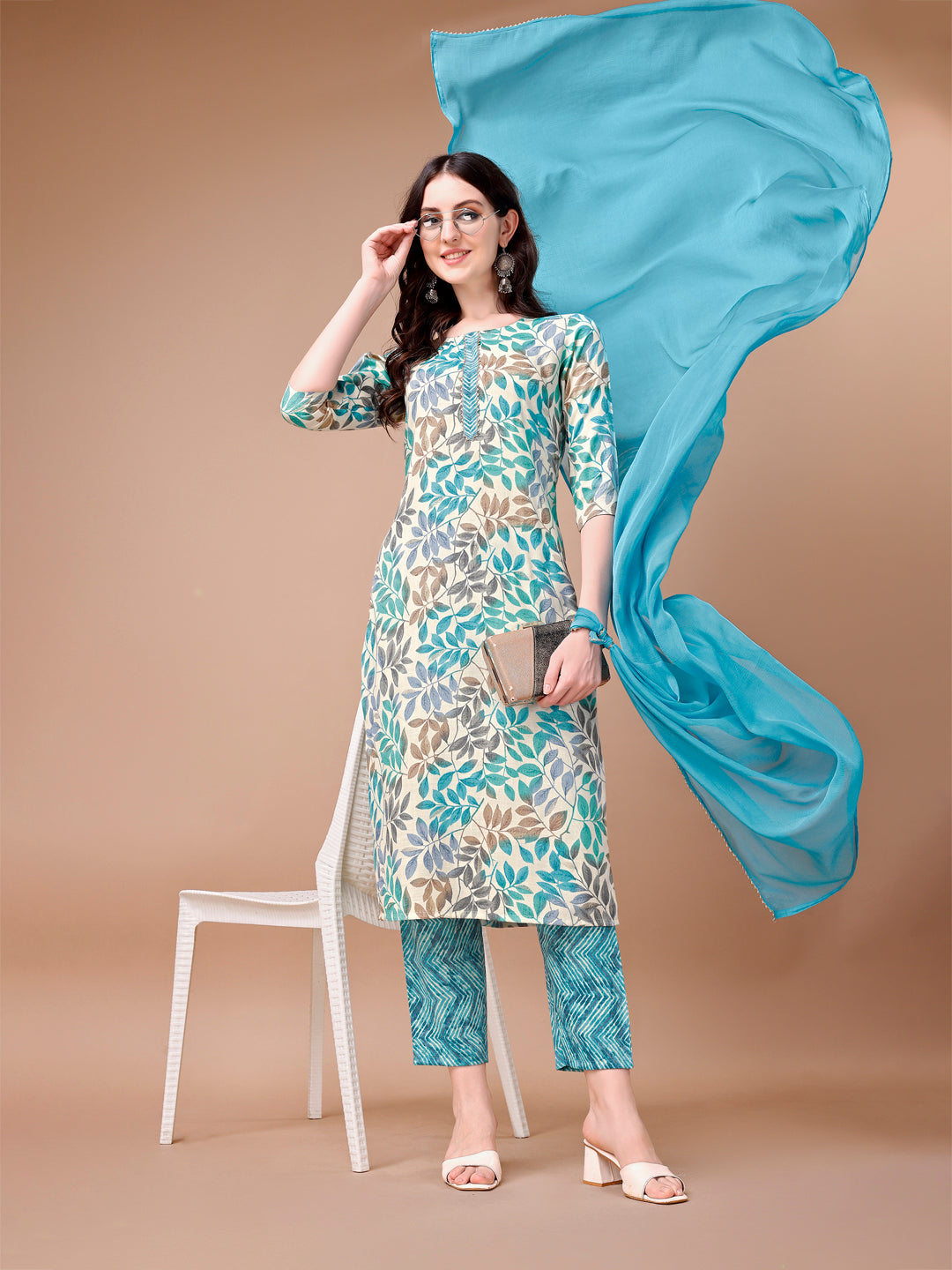 Floral Printed Kurta With Pant & Dupatta, Multicolor - Hiral Fashion
