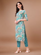 Floral Printed Kurta With Pant & Dupatta, Multicolor - Hiral Fashion