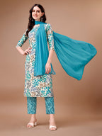 Floral Printed Kurta With Pant & Dupatta, Multicolor - Hiral Fashion
