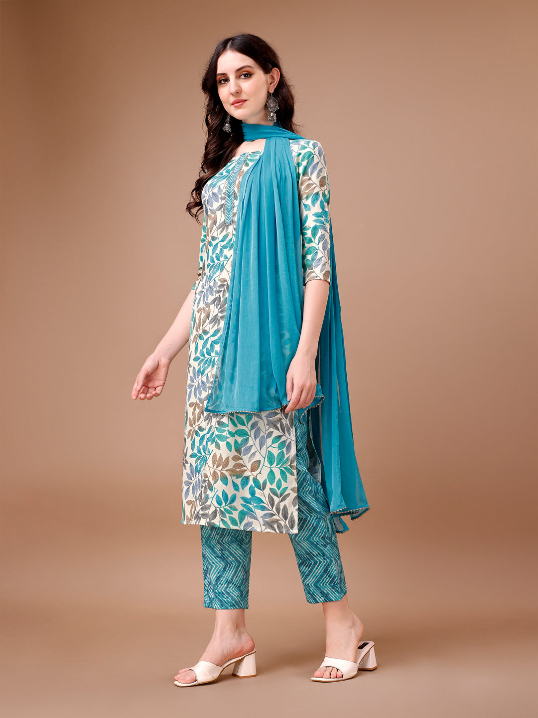 Floral Printed Kurta With Pant & Dupatta, Multicolor - Hiral Fashion