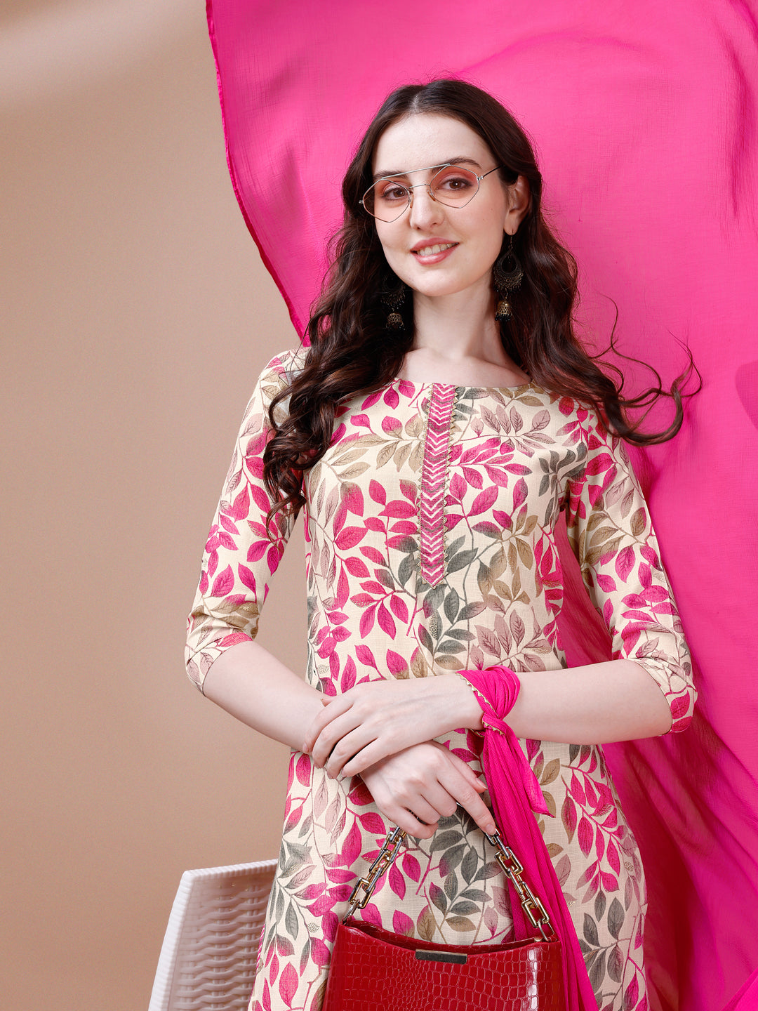 Floral Printed Kurta With Pant & Dupatta, Multicolor - Hiral Fashion