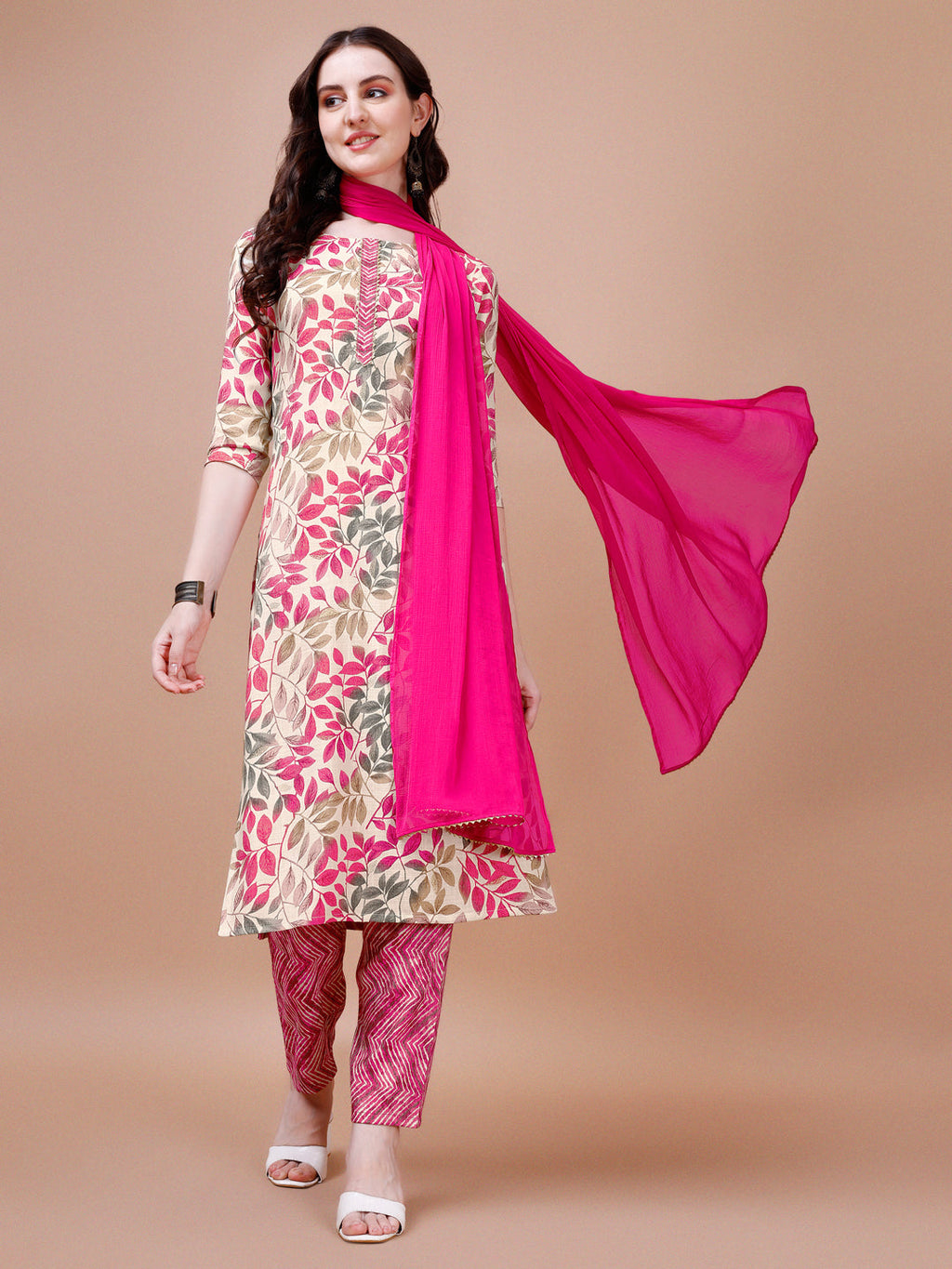 Floral Printed Kurta With Pant & Dupatta, Multicolor - Hiral Fashion