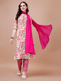 Floral Printed Kurta With Pant & Dupatta, Multicolor - Hiral Fashion