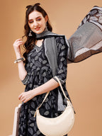 Leaf Printed Flared Kurta With Pant & Dupatta, Multicolor - Hiral Fashion - Distacart