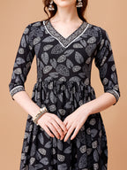 Leaf Printed Flared Kurta With Pant & Dupatta, Multicolor - Hiral Fashion - Distacart