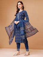 Printed Rayon Kurta With Pant & Dupatta, Multicolor - Hiral Fashion - Distacart