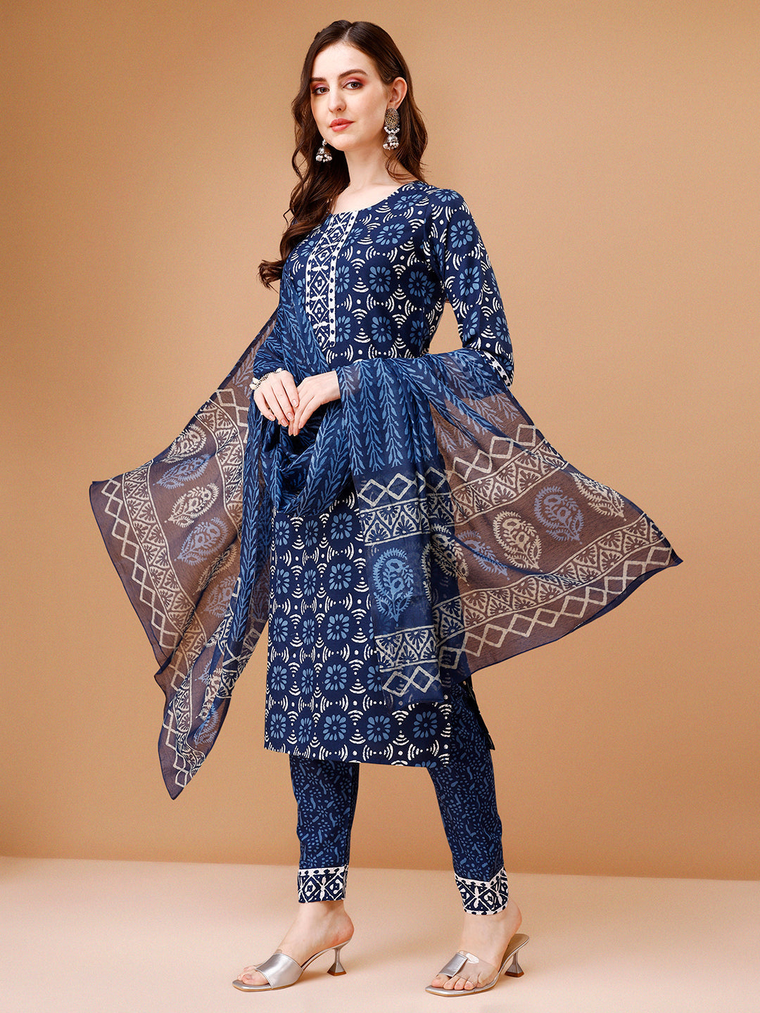 Printed Rayon Kurta With Pant & Dupatta, Multicolor - Hiral Fashion - Distacart