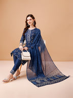 Printed Rayon Kurta With Pant & Dupatta, Multicolor - Hiral Fashion - Distacart