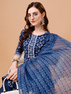 Printed Rayon Kurta With Pant & Dupatta, Multicolor - Hiral Fashion - Distacart