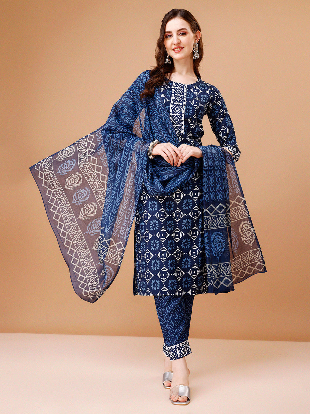 Printed Rayon Kurta With Pant & Dupatta, Multicolor - Hiral Fashion - Distacart