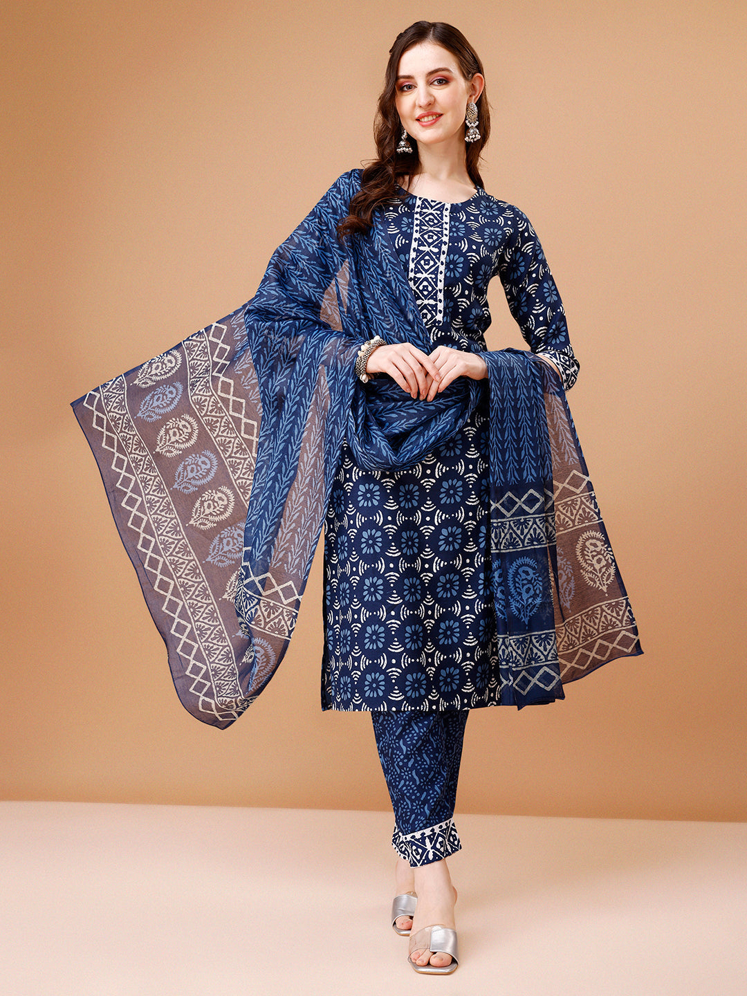 Printed Rayon Kurta With Pant & Dupatta, Multicolor - Hiral Fashion - Distacart