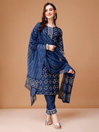Printed Rayon Kurta With Pant & Dupatta, Multicolor - Hiral Fashion - Distacart