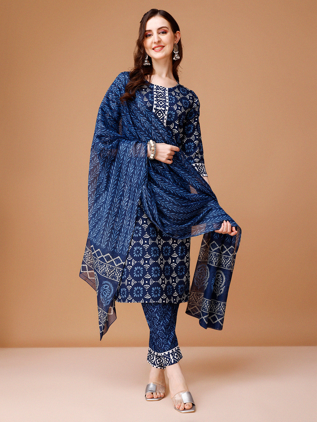 Printed Rayon Kurta With Pant & Dupatta, Multicolor - Hiral Fashion - Distacart