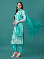 Bandhani Printed Cotton Kurta With Pant & Dupatta, Multicolor - Hiral Fashion - Distacart