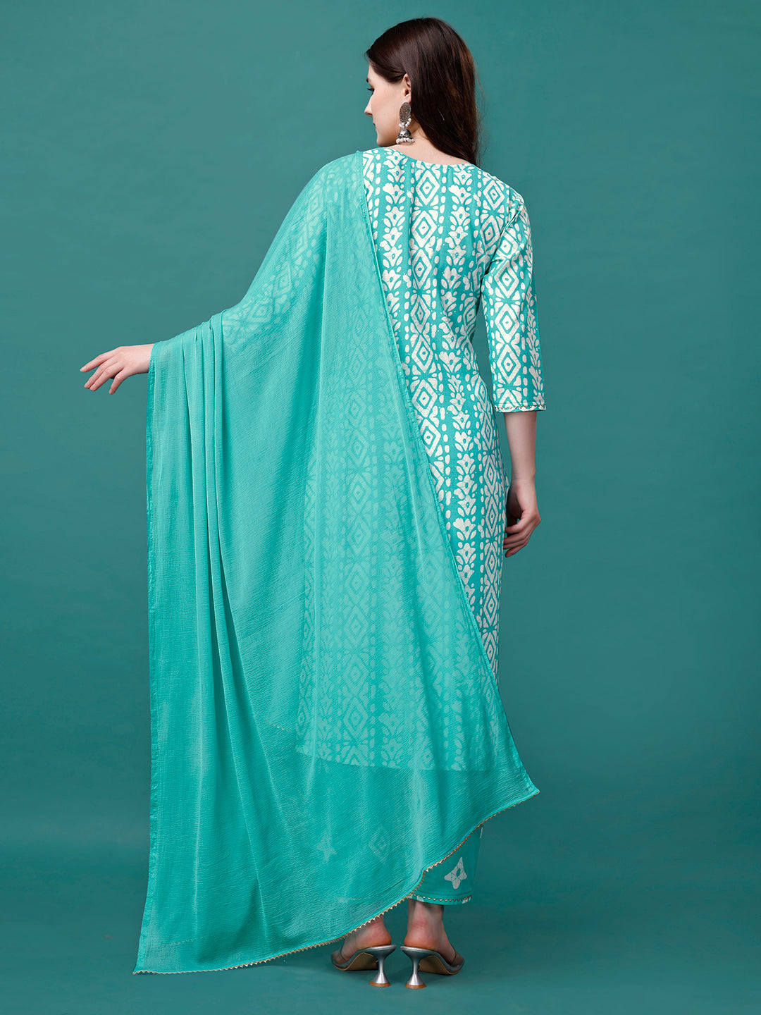 Bandhani Printed Cotton Kurta With Pant & Dupatta, Multicolor - Hiral Fashion - Distacart