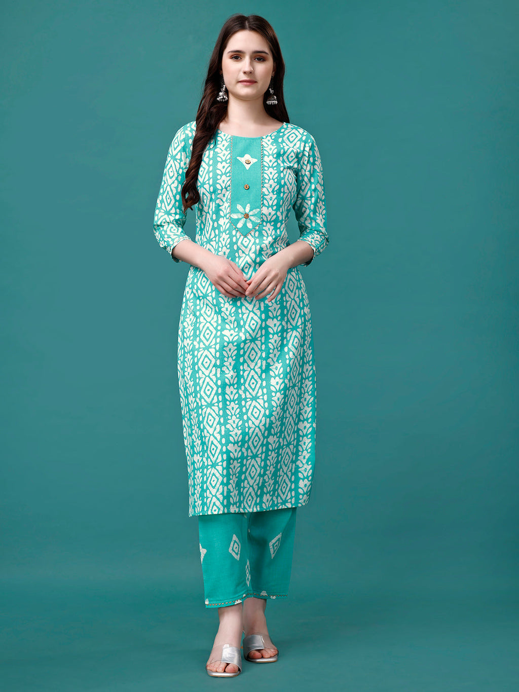Bandhani Printed Cotton Kurta With Pant & Dupatta, Multicolor - Hiral Fashion - Distacart