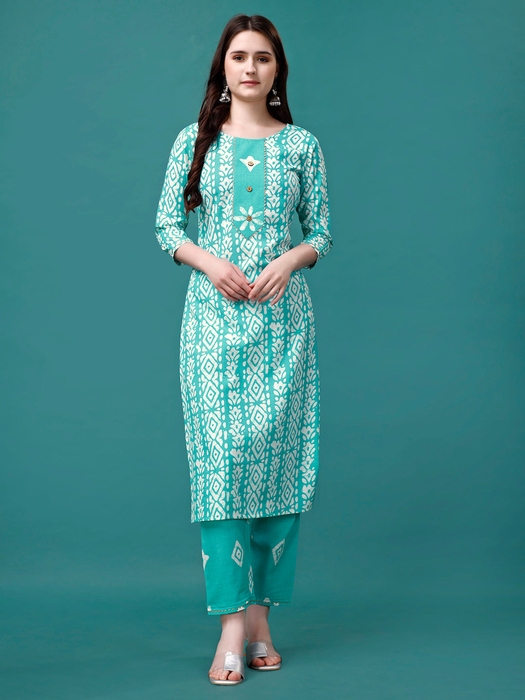 Bandhani Printed Cotton Kurta With Pant & Dupatta, Multicolor - Hiral Fashion - Distacart