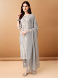 Bandhani Printed Cotton Kurta With Pant & Dupatta, Grey - Hiral Fashion