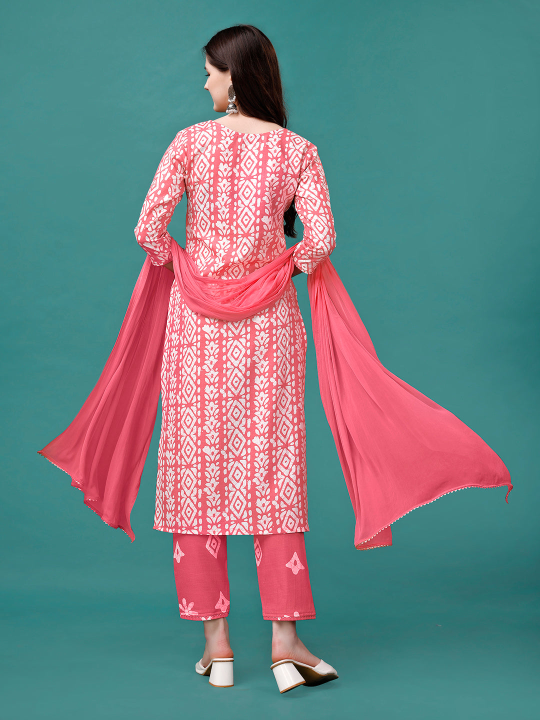 Bandhani Printed Cotton Kurta With Pant & Dupatta, Multicolor - Hiral Fashion - Distacart