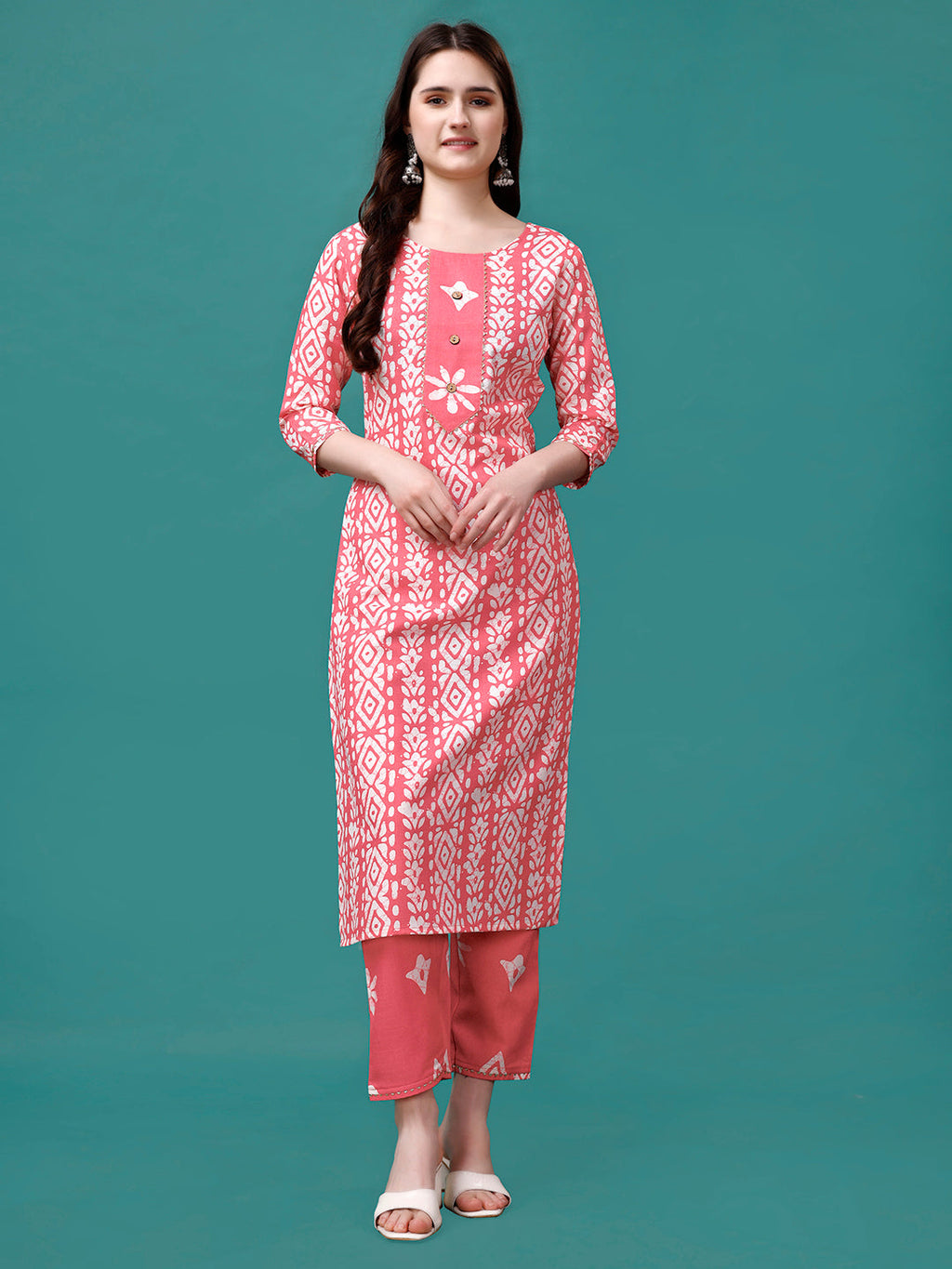 Bandhani Printed Cotton Kurta With Pant & Dupatta, Multicolor - Hiral Fashion - Distacart