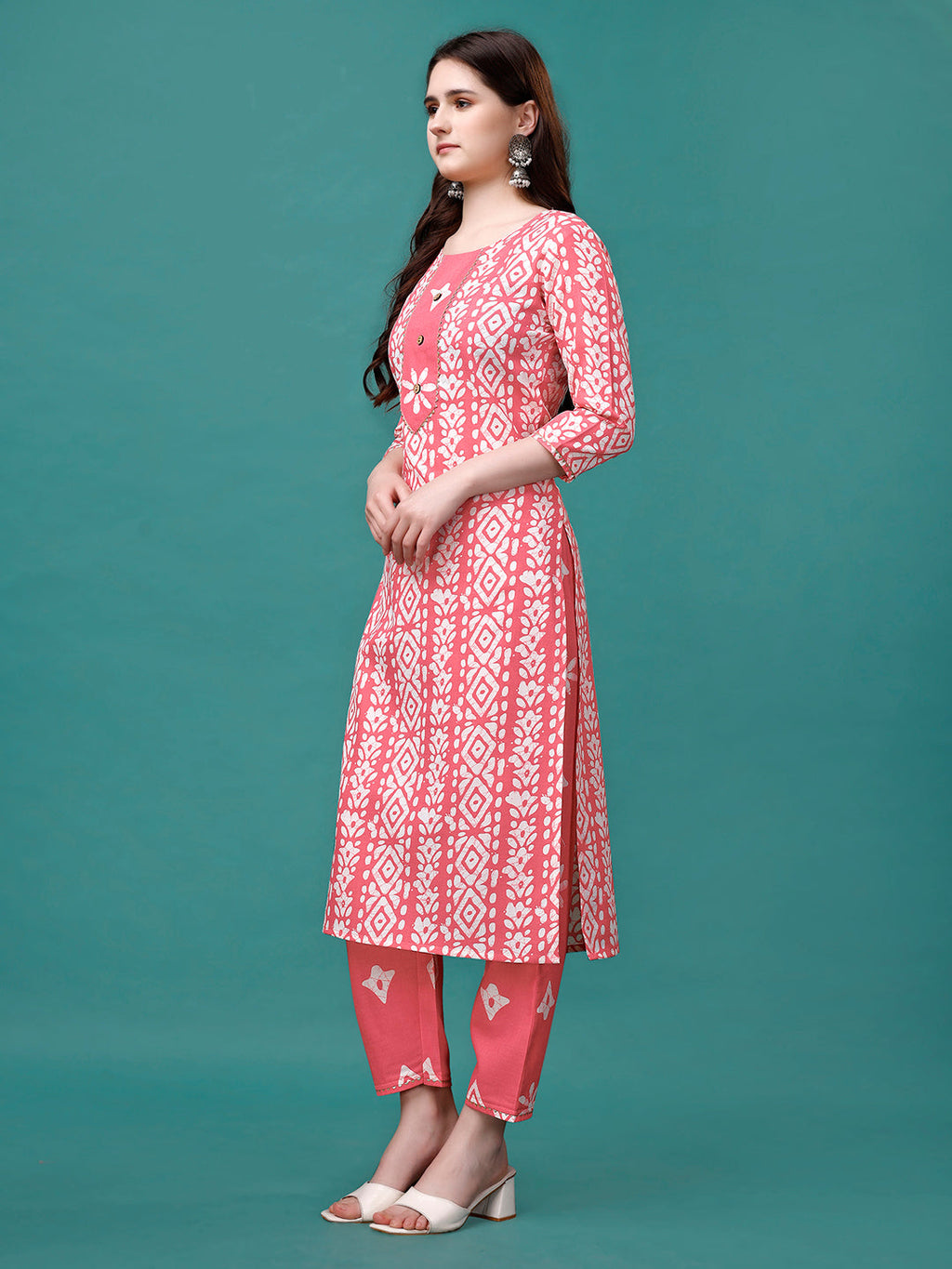 Bandhani Printed Cotton Kurta With Pant & Dupatta, Multicolor - Hiral Fashion - Distacart