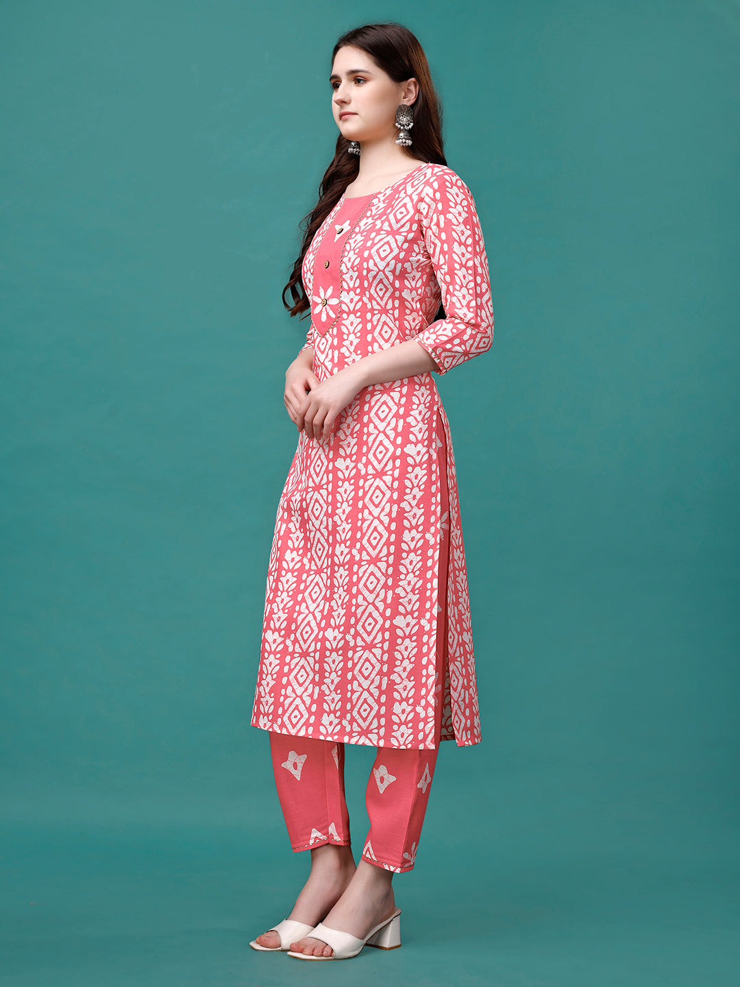 Bandhani Printed Cotton Kurta With Pant & Dupatta, Multicolor - Hiral Fashion - Distacart