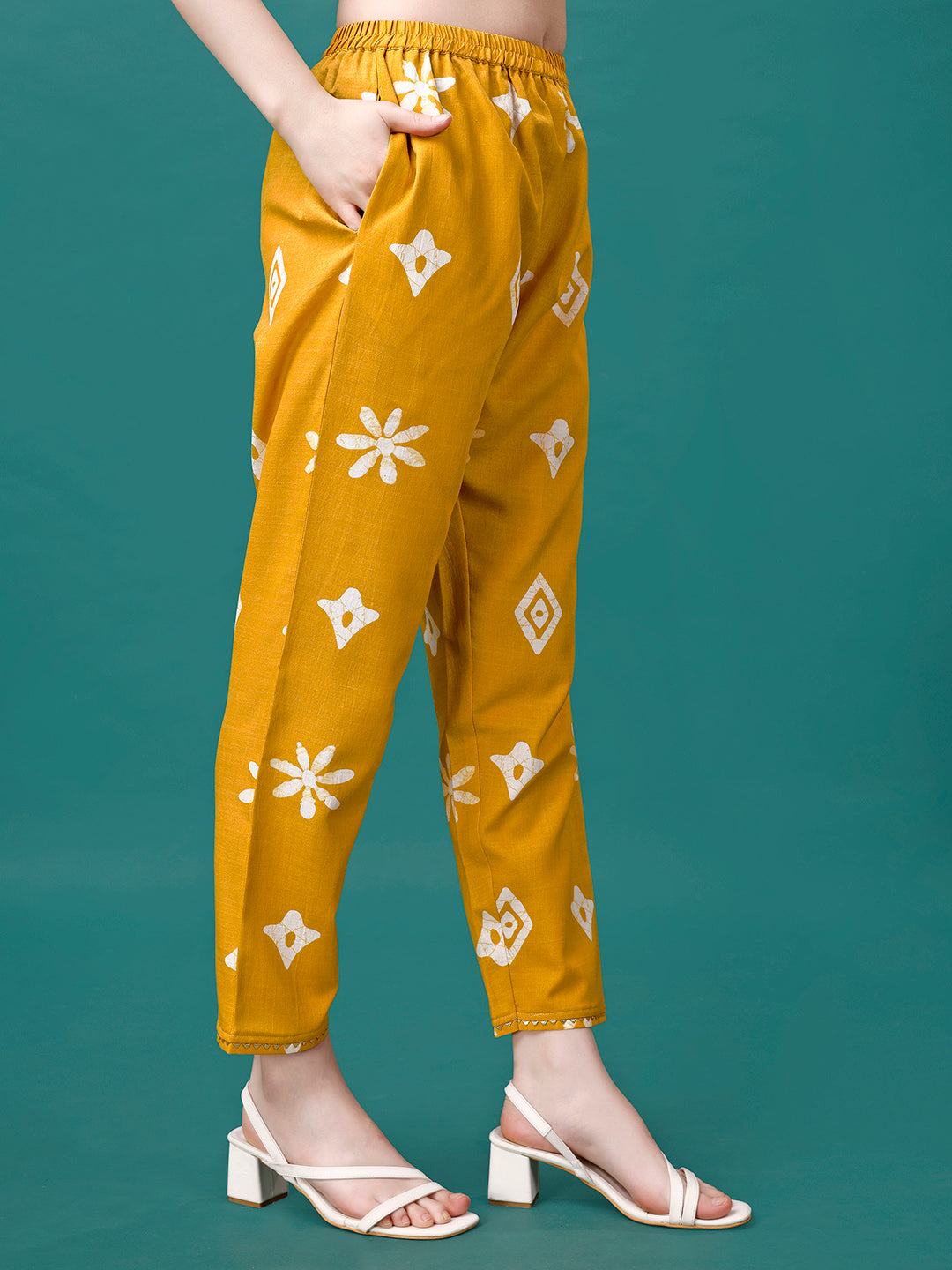 Bandhani Printed Cotton Kurta With Pant & Dupatta, Multicolor - Hiral Fashion - Distacart