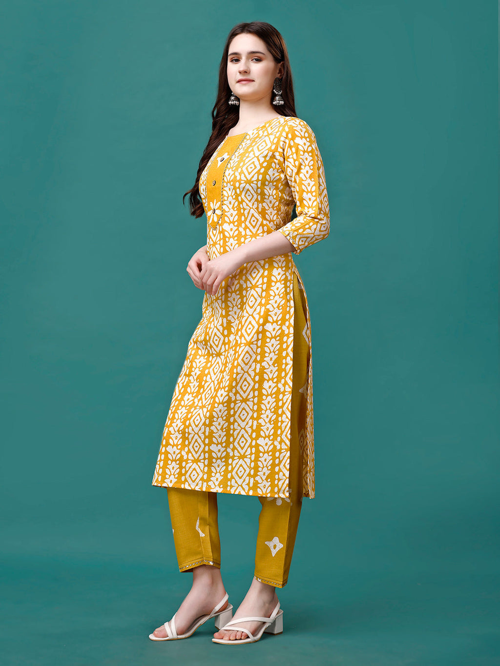 Bandhani Printed Cotton Kurta With Pant & Dupatta, Multicolor - Hiral Fashion - Distacart