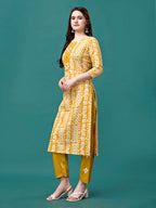 Bandhani Printed Cotton Kurta With Pant & Dupatta, Multicolor - Hiral Fashion - Distacart