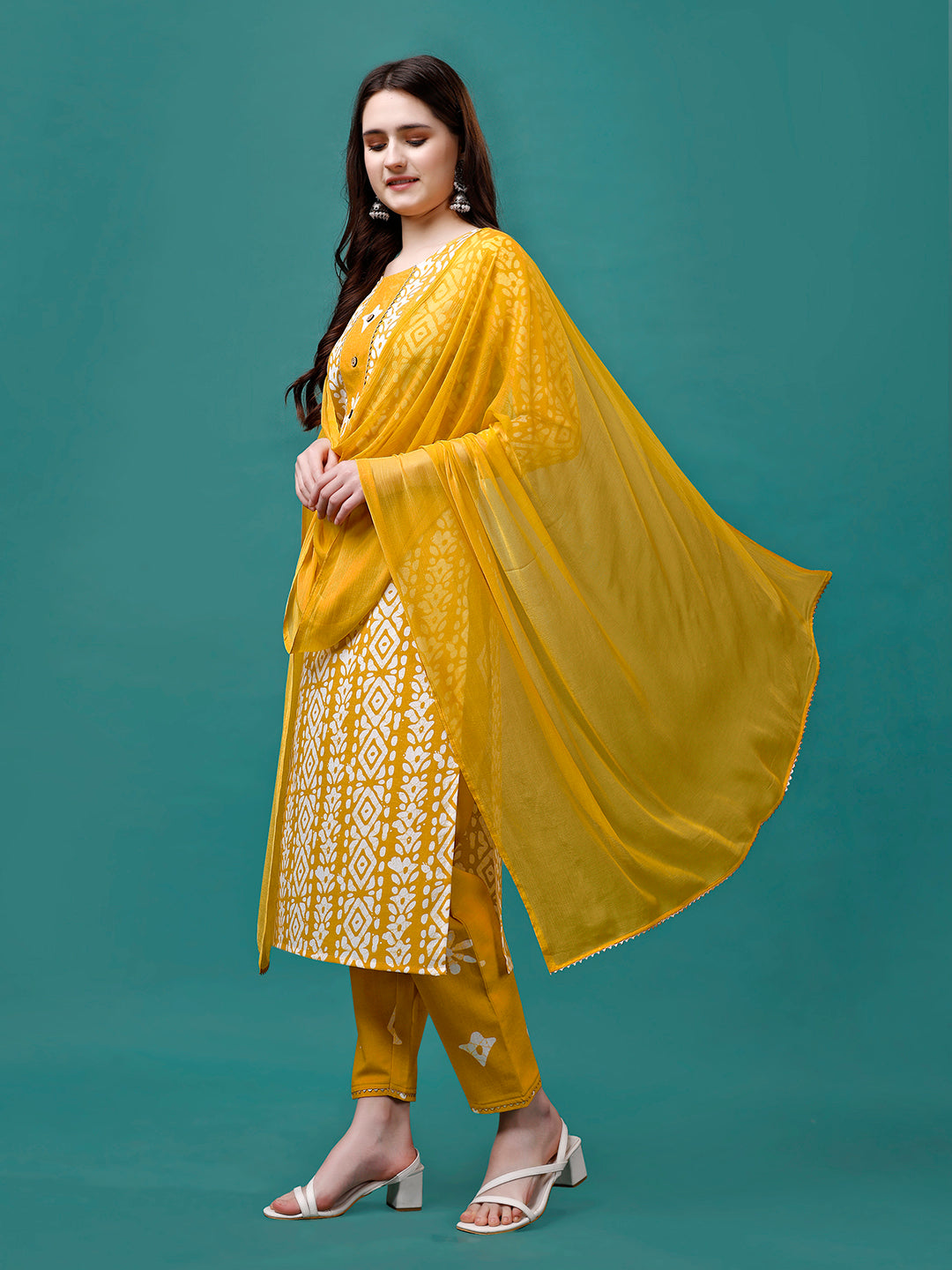 Bandhani Printed Cotton Kurta With Pant & Dupatta, Multicolor - Hiral Fashion - Distacart