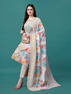 Embroidered & Printed Multicolor Kurta With Pant & Printed Dupatta, Multicolor - Hiral Fashion - Distacart