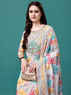Embroidered & Printed Multicolor Kurta With Pant & Printed Dupatta, Multicolor - Hiral Fashion - Distacart