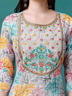 Embroidered & Printed Multicolor Kurta With Pant & Printed Dupatta, Multicolor - Hiral Fashion - Distacart