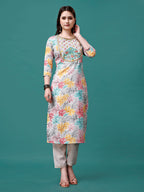 Embroidered & Printed Multicolor Kurta With Pant & Printed Dupatta, Multicolor - Hiral Fashion - Distacart
