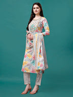 Embroidered & Printed Multicolor Kurta With Pant & Printed Dupatta, Multicolor - Hiral Fashion - Distacart
