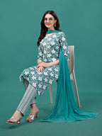 Floral Printed Casual Wear Kurta With Pant & Dupatta, Multicolor - Hiral Fashion - Distacart