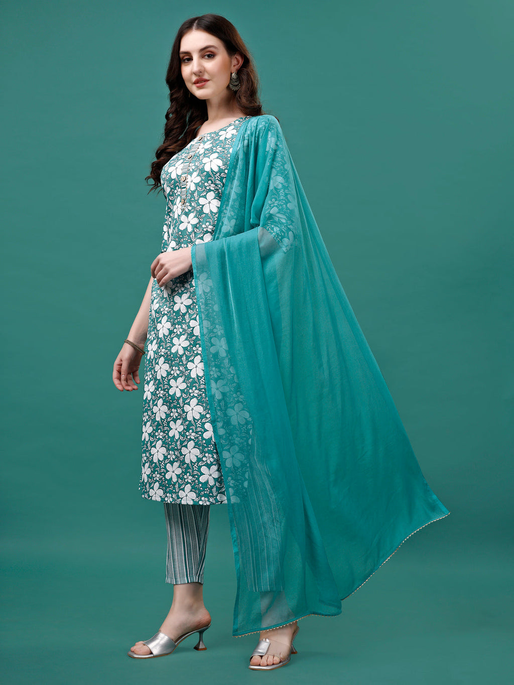 Floral Printed Casual Wear Kurta With Pant & Dupatta, Multicolor - Hiral Fashion - Distacart