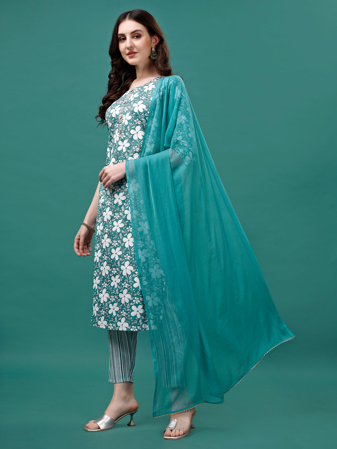 Floral Printed Casual Wear Kurta With Pant & Dupatta, Multicolor - Hiral Fashion - Distacart
