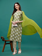 Floral Printed Casual Wear Kurta With Pant & Dupatta, Multicolor - Hiral Fashion - Distacart