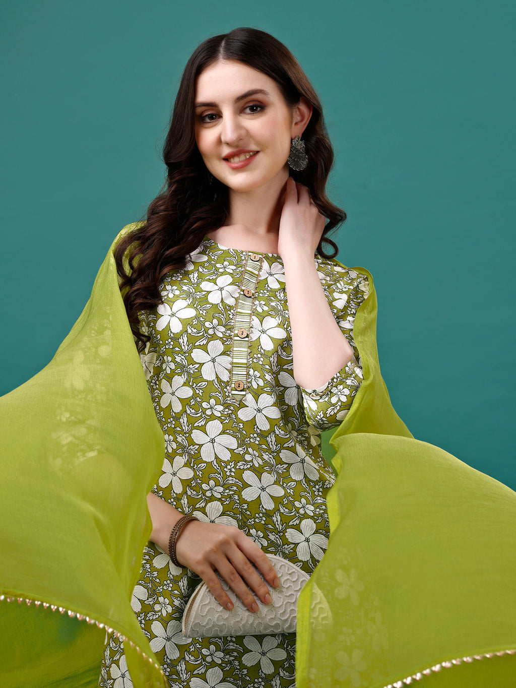 Floral Printed Casual Wear Kurta With Pant & Dupatta, Multicolor - Hiral Fashion - Distacart
