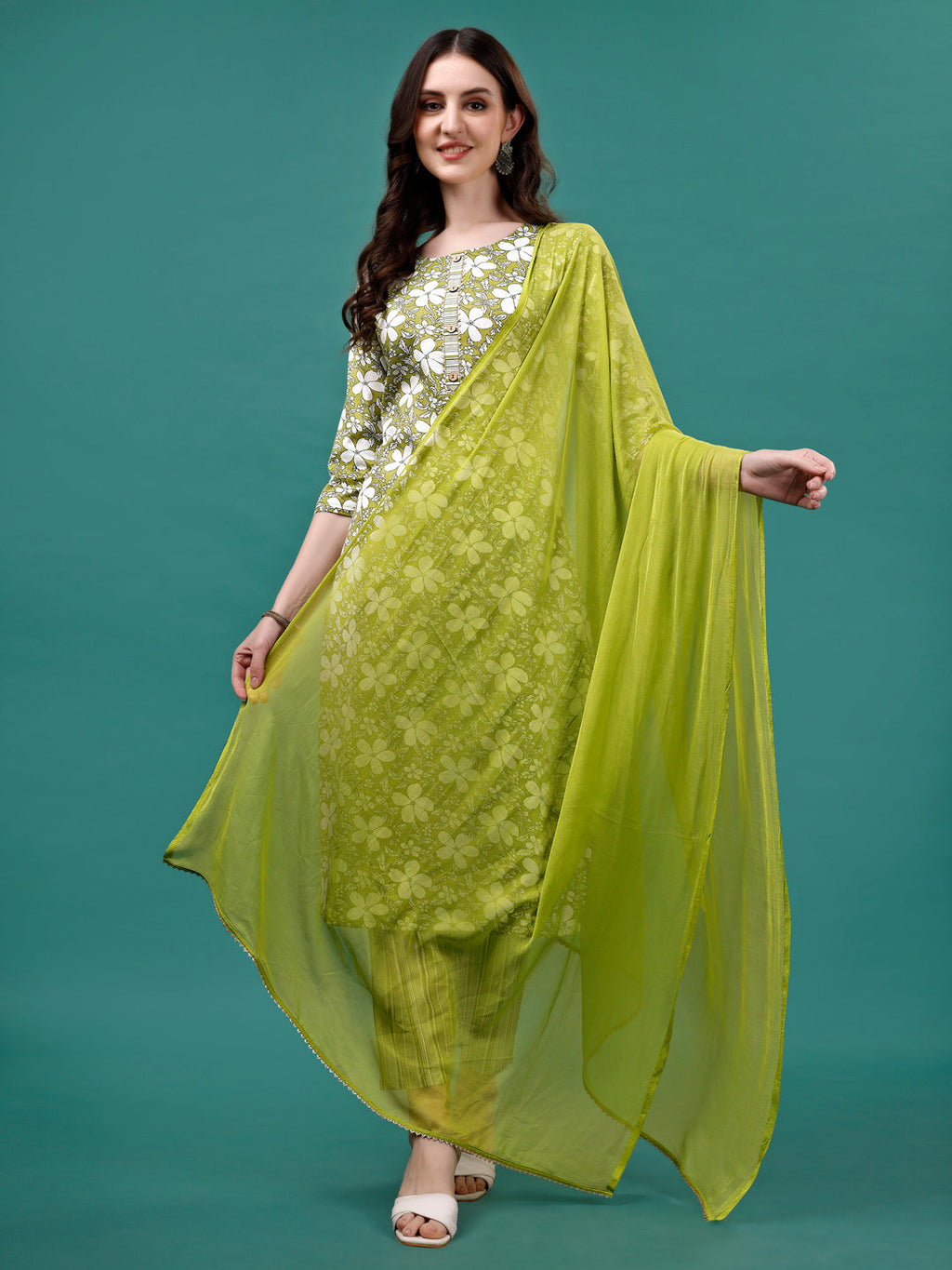 Floral Printed Casual Wear Kurta With Pant & Dupatta, Multicolor - Hiral Fashion - Distacart