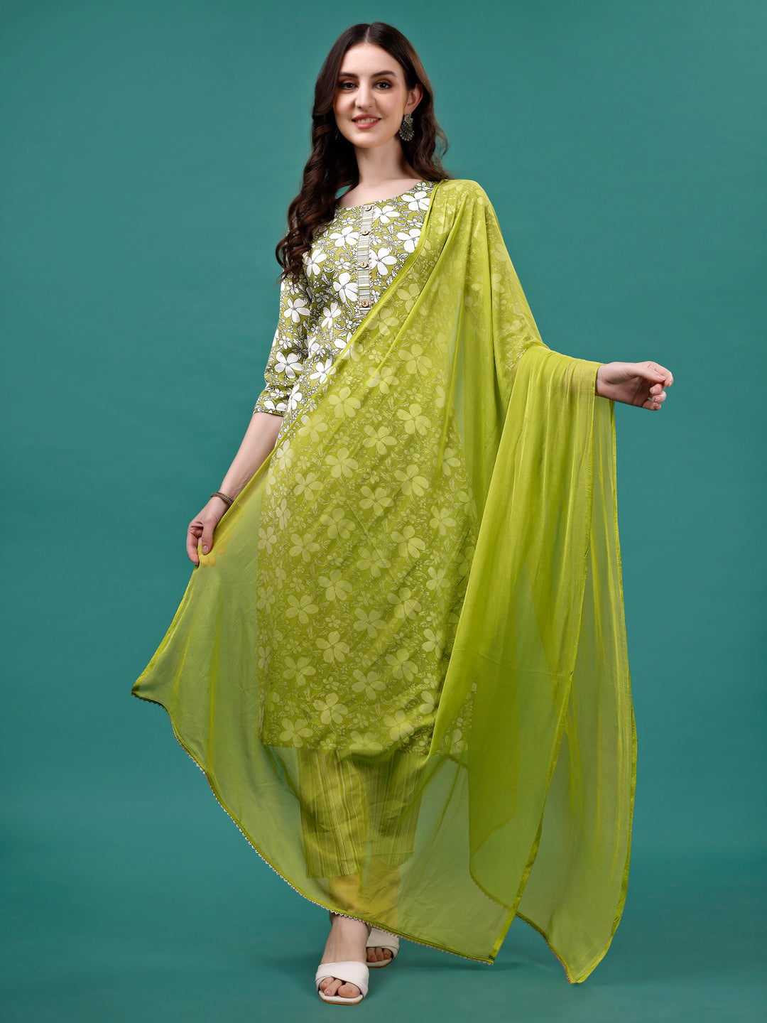 Floral Printed Casual Wear Kurta With Pant & Dupatta, Multicolor - Hiral Fashion - Distacart
