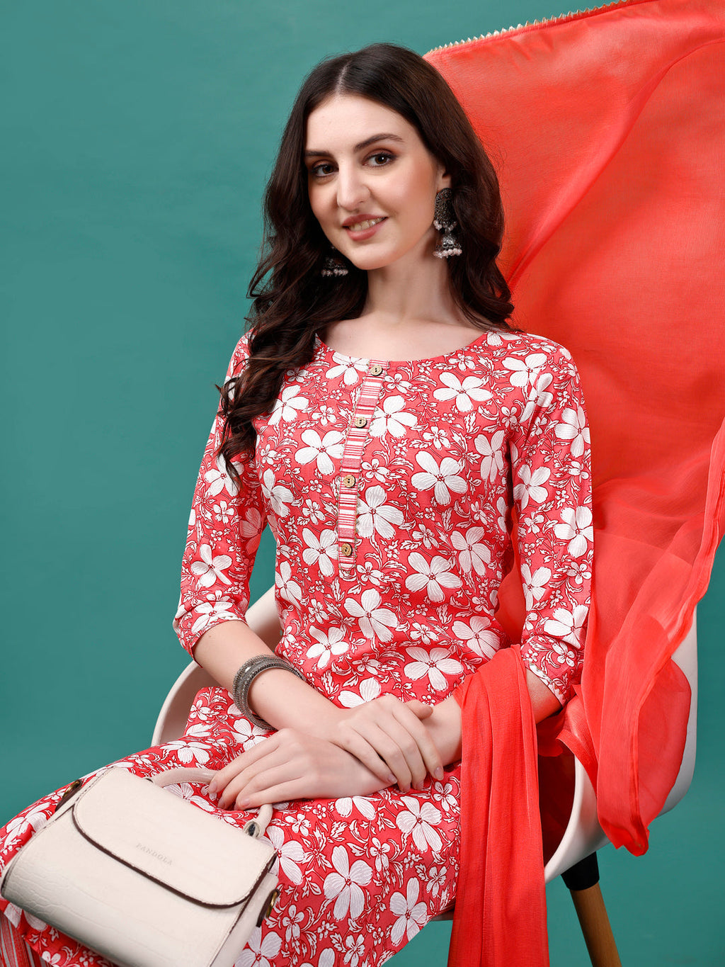 Floral Printed Casual Wear Kurta With Pant & Dupatta, Multicolor - Hiral Fashion - Distacart