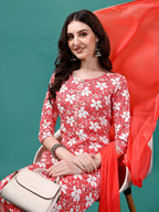 Floral Printed Casual Wear Kurta With Pant & Dupatta, Multicolor - Hiral Fashion - Distacart
