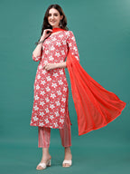 Floral Printed Casual Wear Kurta With Pant & Dupatta, Multicolor - Hiral Fashion - Distacart