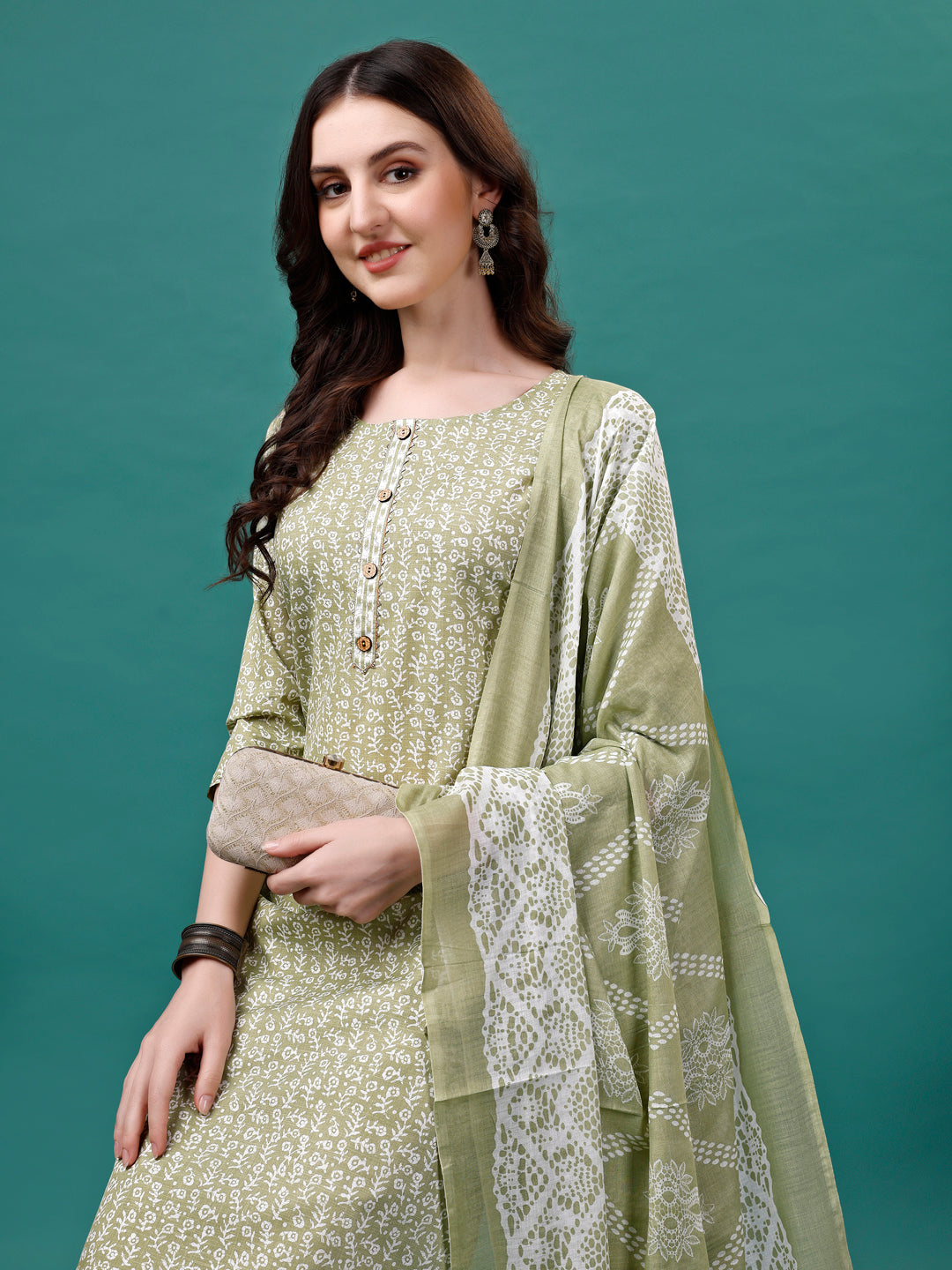 Floral Printed Casual Wear Kurta With Pant & Dupatta, Multicolor - Hiral Fashion